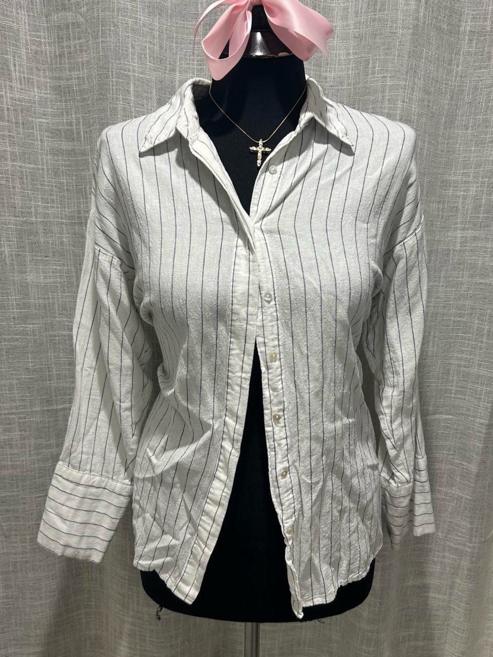White Pinstripe Button-Up Shirt
